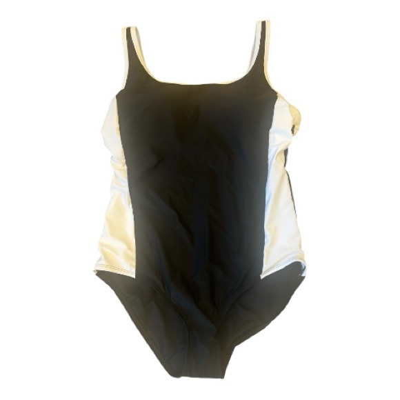 Lands' End Other - Lands' End Slimming Slender One Piece Swimsuit Sz L 14-16 Black White Modest